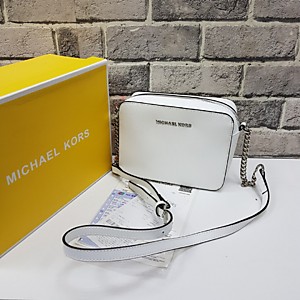 Женская белая сумка MICHAEL KORS Jet Set Large Saffiano Leather Crossbody из сафьяновой кожи