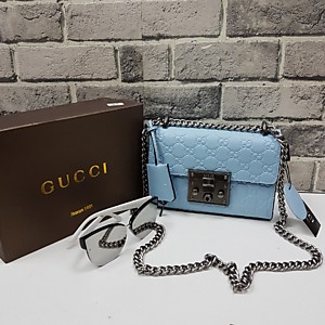Женская голубая сумка GUCCI из кожи